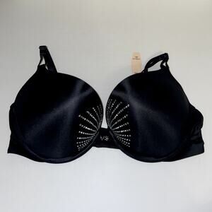 Victoria's Secret Bra 38C Black Bling Miraculous Bombshell Plunge Padded 2 Cup